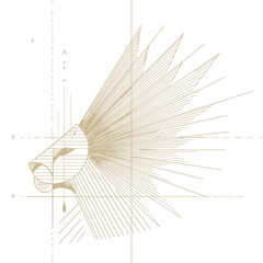 Geometric lion head illustration conceptual design on white background