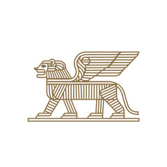Stylized winged lion illustration on white background for design and decor