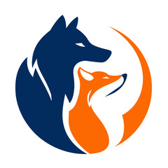 Stylized fox and wolf silhouette illustration against white background