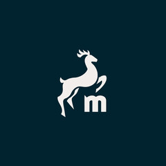 Minimalist deer silhouette logo design with letter m on dark background
