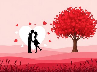 Couple kissing under heart tree on valentine day