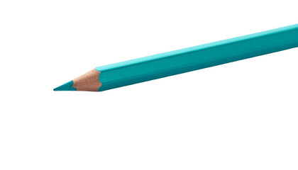 A close-up of a teal-colored sharpened pencil against a stark black background