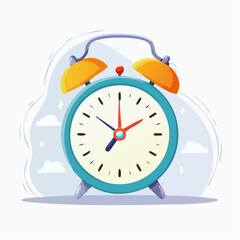 Vibrant retro alarm clock illustration signifying wake-up time and morning routine, perfect for concepts related to punctuality, deadlines, and daily schedules