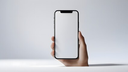  A modern smart phone in girl hand with blank screen mockup,