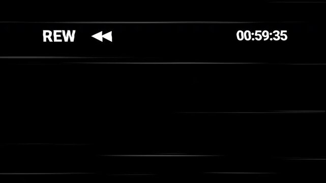 Digital 4K Rewind Interface Overlay Distorted with Horizontal Motion Blur Lines and Timecode
