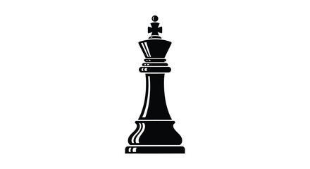 A striking black chess king piece is presented in a bold silhouette contrasting against a white background © nhpvect02