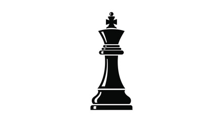 A stark black king chess piece is prominently displayed against a plain white background a silhouette © nhpvect02