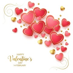 Happy valentine's day celebration with red hearts and gold accents