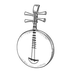 Yueqin traditional Chinese vector line art hand drawn illustration