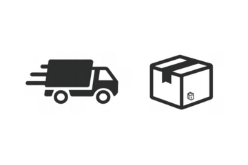 Fast delivery truck and package box icons representing global shipping logistics and commerce service