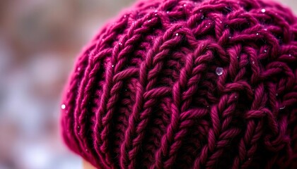 Cozy chunky knit wool beanie cap in deep burgundy , apparel, style