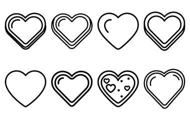 valentine cookie heart line icon set. Simple outline collection for valentines day. Editable stroke vector illustration black outline shape on transparent background.
