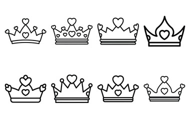 valentine flower crown line icon set. Simple outline collection for valentines day. Editable stroke vector illustration black outline shape on transparent background.