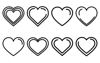 valentine flower heart line icon set. Simple outline collection for valentines day. Editable stroke vector illustration black outline shape on transparent background.