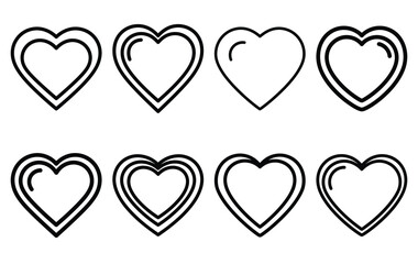 valentine heart badge line icon set. Simple outline collection for valentines day. Editable stroke vector illustration black outline shape on transparent background.