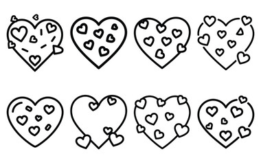 valentine heart confetti line icon set. Simple outline collection for valentines day. Editable stroke vector illustration black outline shape on transparent background.