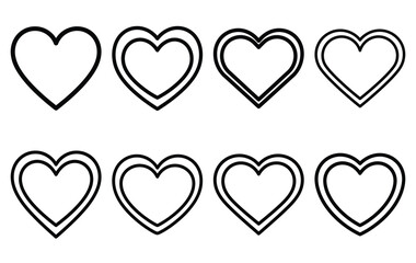 valentine heart frame line icon set. Simple outline collection for valentines day. Editable stroke vector illustration black outline shape on transparent background.