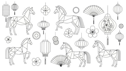 Chinese New Year horse line art illustration