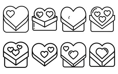 valentine heart chocolate line icon set. Simple outline collection for valentines day. Editable stroke vector illustration black outline shape on transparent background.