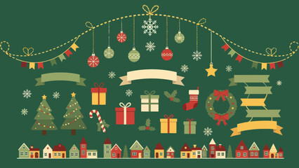 Christmas decorations vector illustration set