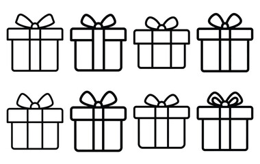 chocolate gift box line icon set. Simple outline collection for valentines day. Editable stroke vector illustration black outline shape on transparent background.