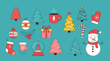 Christmas icons set. Winter holiday elements. Vector illustration.