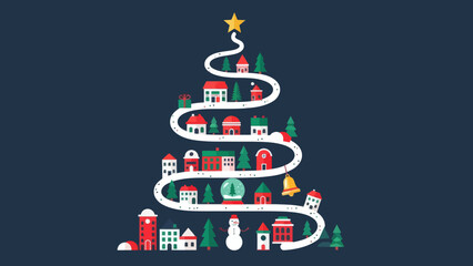Christmas tree town, holiday vector design