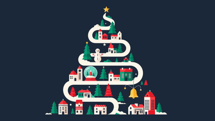 Christmas tree village illustration