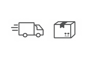 Fast delivery truck icon with a package, visualizing shipping, logistics, and express parcel service on transparent background