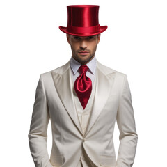 Man in elegant top hat and suit isolated on transparent background