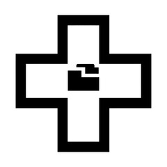 Obraz premium Black and white medical cross symbol with a file icon on white background