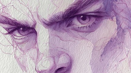 Intense gaze sketch with pen and ink technique for artistic design