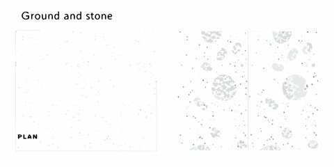 A minimalist depiction of ground texture with scattered stones and sparse vegetation