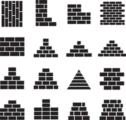Brick wall build stack stonewall business house, brick wall vector icon, wall icon set, vector illustration collection isolated on background