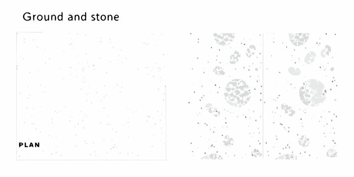 A minimalist depiction of ground texture with scattered stones and sparse vegetation