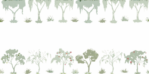 Stylized illustration of trees and foliage with ample white space
