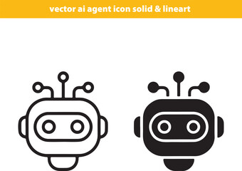 Black and white robot head icons with antennas on a clean white background