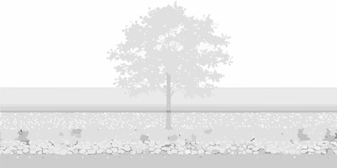 A simple illustration of a lone tree by a road with gravel