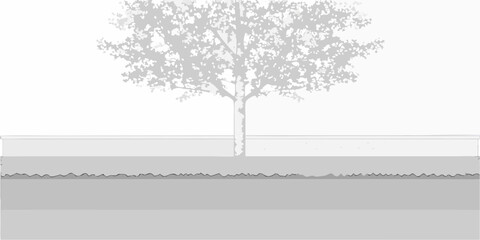 Simple grayscale illustration of a solitary tree standing before a wall