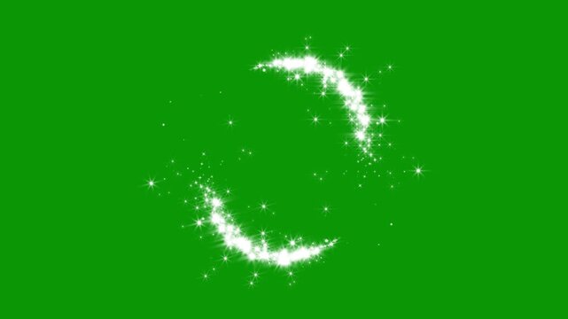 Magic glitter sparkle trail, fairy dust wand glitter star trail transition, magic sparkling bokeh effect, twinkling glitter stars line animation, shining twinkle effect on green background. 4k