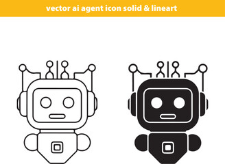 Two cute robot illustrations in black and white line art style