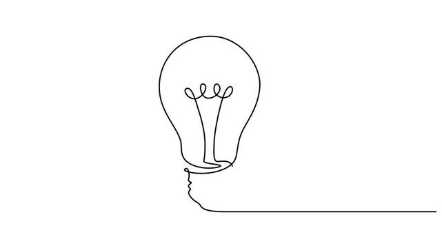 Self drawing animation of one line electrical bulb vector illustration. Electric lamp animation, Light bulb. Continuous one line drawing