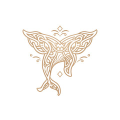 Elegant golden whale illustration with intricate ornamental design on white background