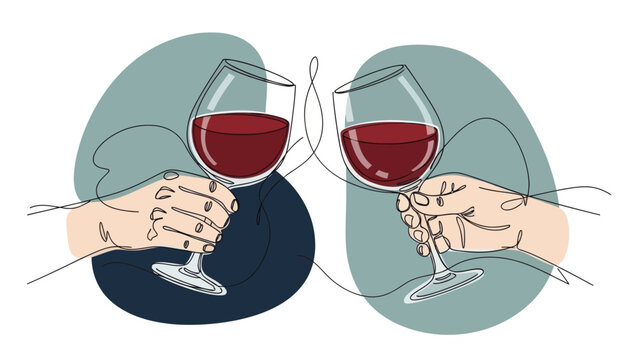 Wine toast line art illustration