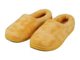 Pair of yellow fuzzy slippers isolated on a transparent background