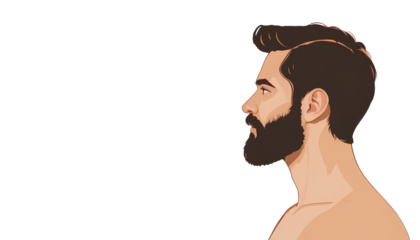 Minimalist Male Profile Vector Illustration with Beard isolated on transparent background