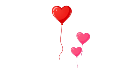 Minimalist Red and Pink Heart Balloons Vector Illustration isolated on transparent background