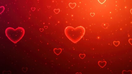 Red hearts floating against a red background with a gradient effect.