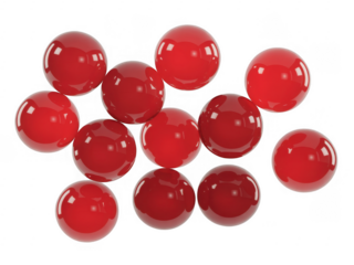 Red shiny reflective spheres isolated on a transparent background