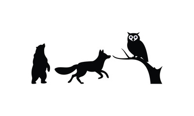 Wildlife Silhouettes in a Minimalist Forest